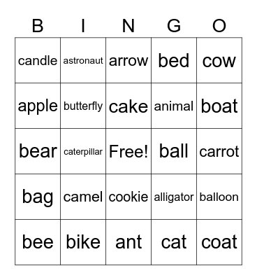 Vocabulary Bingo Card