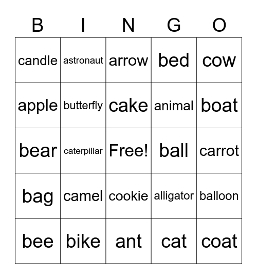 Vocabulary Bingo Card