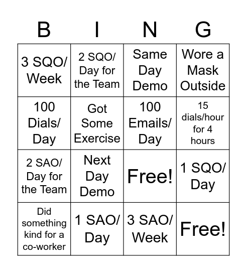 BDR Bingo Card