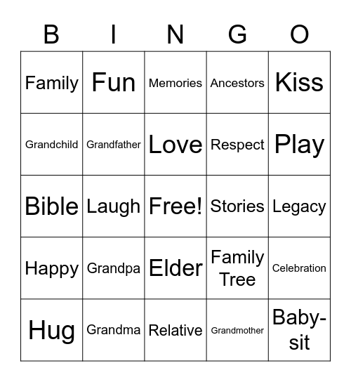 Grandparent's Day Bingo Card