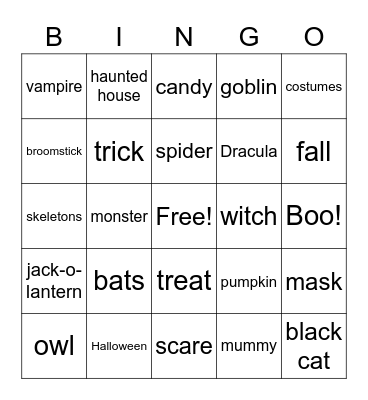 Halloween Bingo! Bingo Card