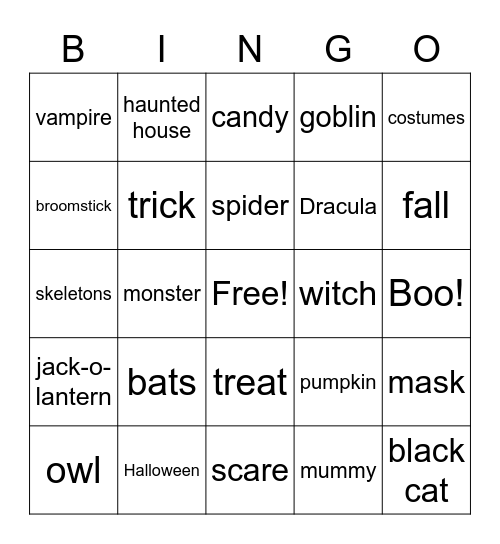 Halloween Bingo! Bingo Card