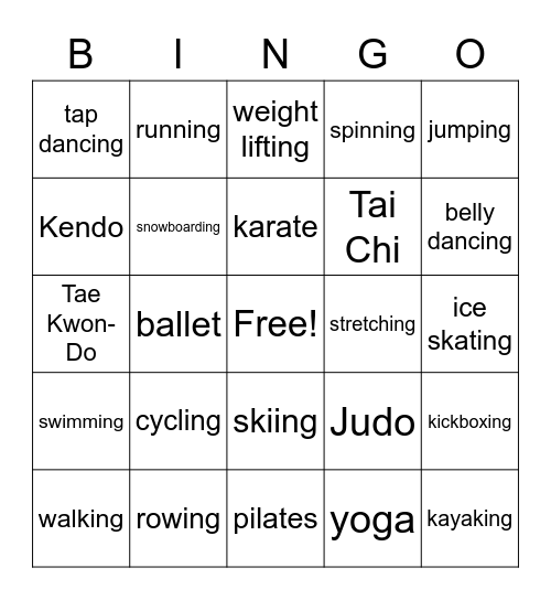 Exercises Bingo Card