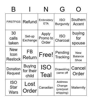 CX Calls Bingo Card