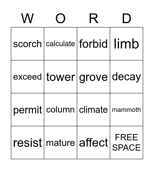 Wordly Wise #2 Bingo Card