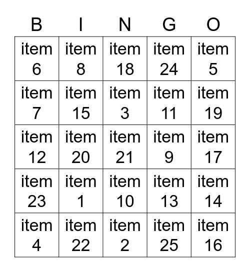 Raffle Bingo Card
