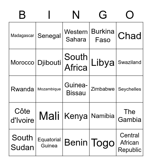 African Countries Bingo Card