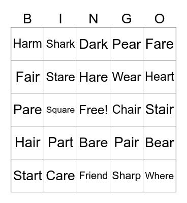 Sight Words Bingo Card