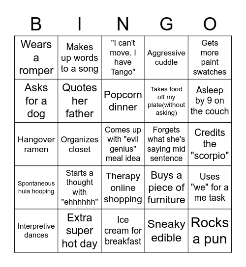 Predict your Partner Bingo Card