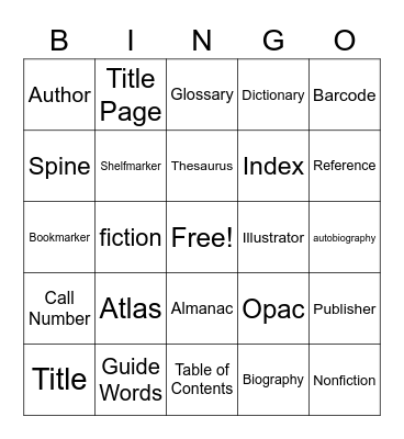 Library Word Wall Bingo Card