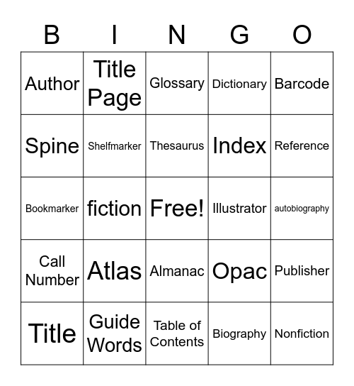 Library Word Wall Bingo Card