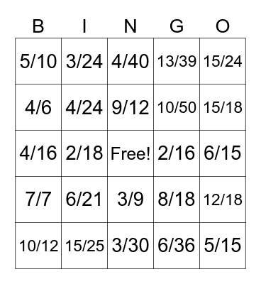 Fractions Bingo Cards On Bingo Baker