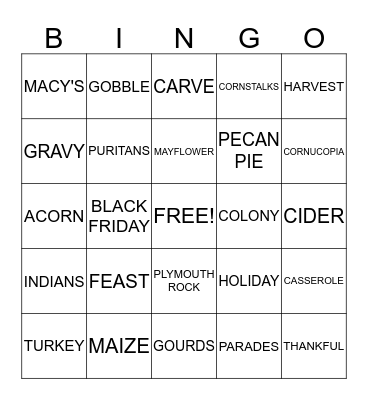 THANKSGIVING 2014 Bingo Card