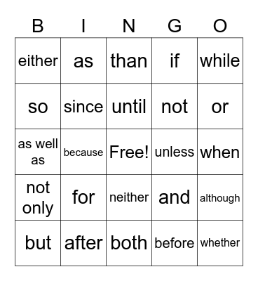 Vocabulary Bingo Card