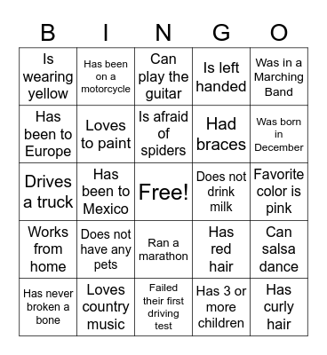 Getting to Know YOU Bingo Card