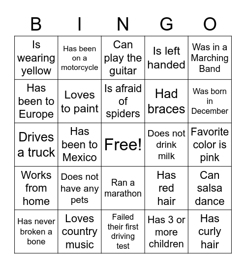 Getting to Know YOU Bingo Card