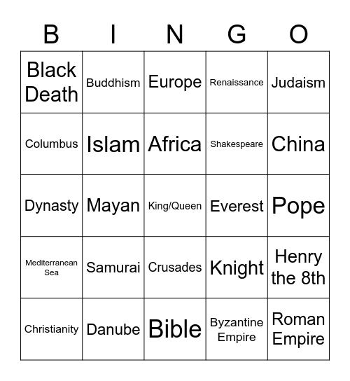 History Bingo Card