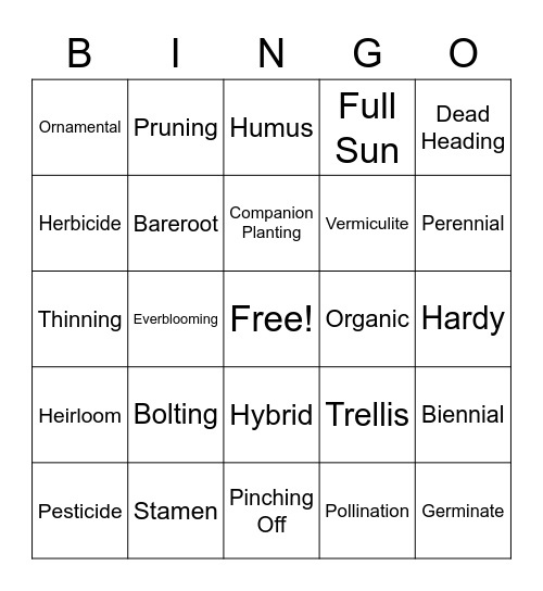 Garden Bingo Card
