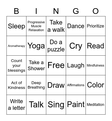 Coping Skills Bingo Card