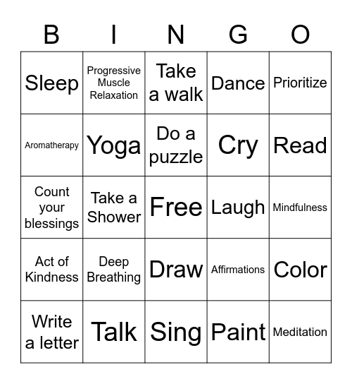 Coping Skills Bingo Card