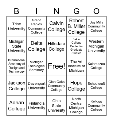 It's Your Choice: College Bingo Card