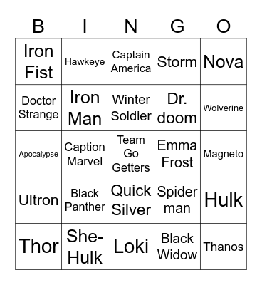 Marvel Bingo Card