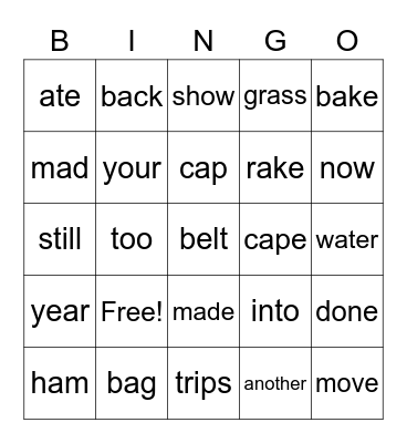 Vocabulary Bingo Card