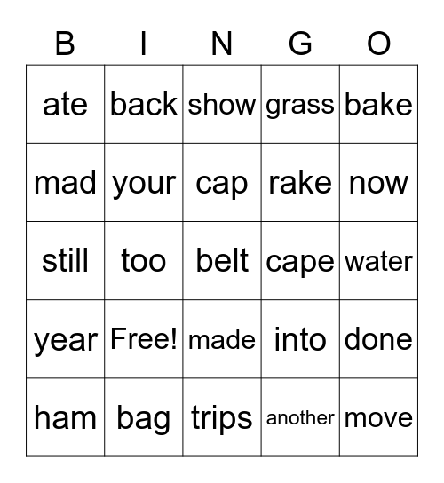 Vocabulary Bingo Card