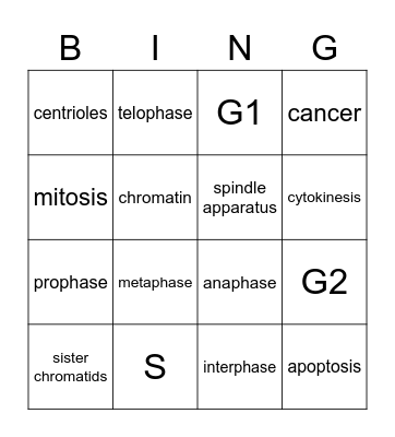 mitosis Bingo Card