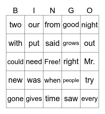 Try Our Best Sight Words, "Try Your Best" Sight Words Bingo Card
