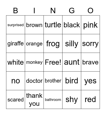 Sign Language Bingo Card