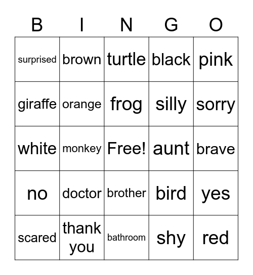 Sign Language Bingo Card