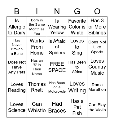 YMWIC GET TO KNOW YOU Bingo Card