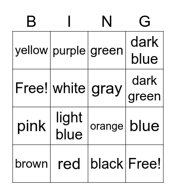 Color Word Bingo!! Bingo Card