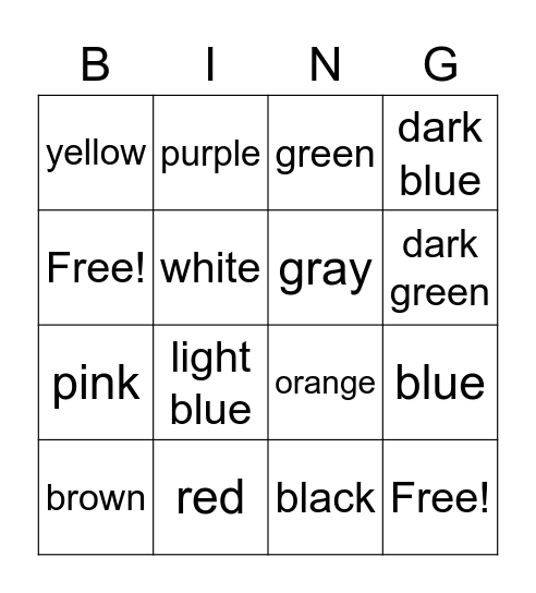 Color Word Bingo!! Bingo Card