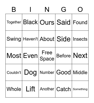 Vocabulary Bingo Card