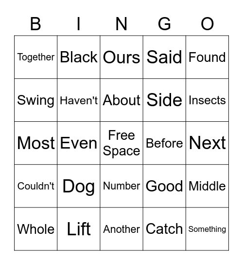 Vocabulary Bingo Card