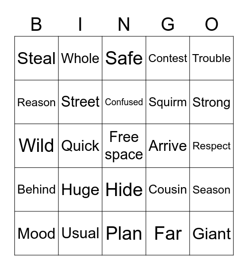 Vocabulary bingo  Bingo Card