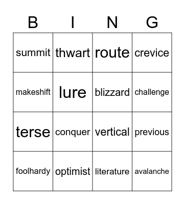 Vocabulary Bingo Card