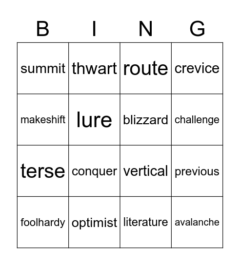 Vocabulary Bingo Card