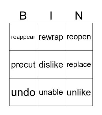 Vocabulary Bingo Card