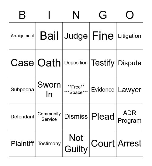 Ask The Judge Bingo Card