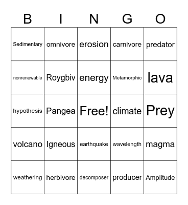 Science Bingo Card