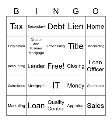 Mortgage Bingo Card
