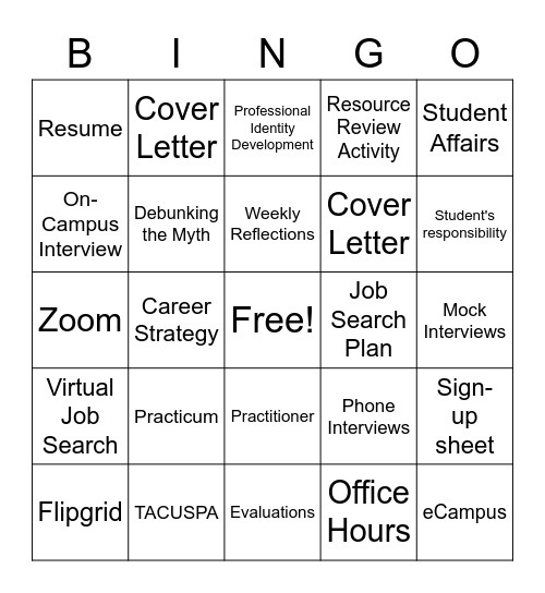 Syllabus BINGO Fall 2020 Bingo Card