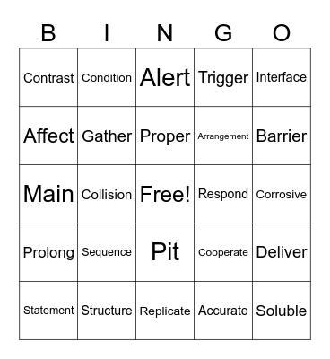 Vocabulary Bingo Card