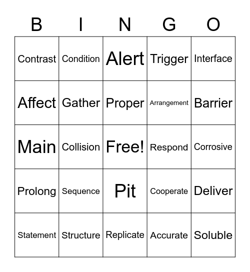 Vocabulary Bingo Card