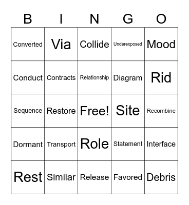 Vocabulary Bingo Card