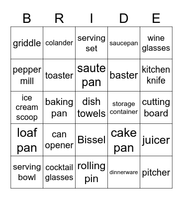 bridal shower Bingo Card