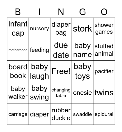 Baby Shower Bingo Card